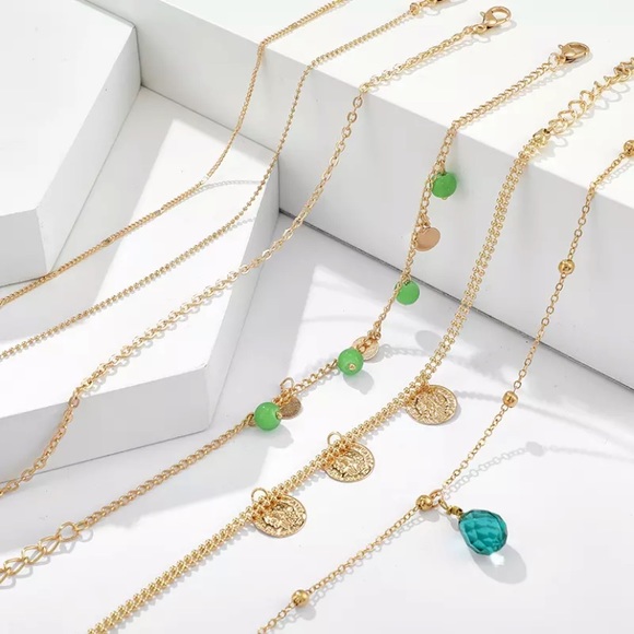 Gold Chain Bead Crystal Boho Bracelet Set - Picture 5 of 6